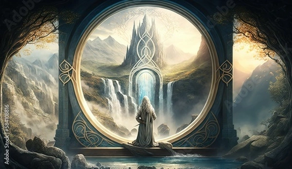 Obraz Generative AI
Spirituality, esoteric, meditation, fantasy, vampire, universe meta human god spirit, 
galaxy space background, spiritual image, design, illustration wallpaper, 
yoga, brain waves, brain