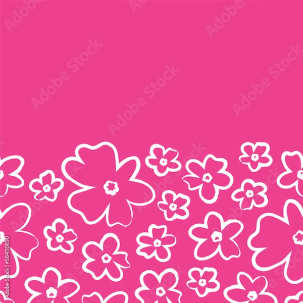 Fototapeta Border Pattern White Outlined Stylized Flowers On Pink Background Textiles Surface Design Seamless Repeat Pattern Design Eps 10 Vector