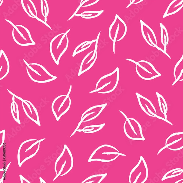 Fototapeta White Simple Stylized Outlined Leaves on Pink Background Textiles Surface Design Seamless Repeat Pattern Design Eps 10 Vector