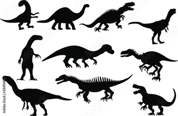 Fototapeta Dinosaur silhouettes set. Set of dinosaur icons. Dinosaur vector illustrations set.