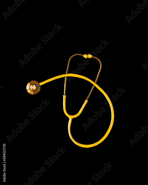 Obraz Yellow Stethoscope on a black background