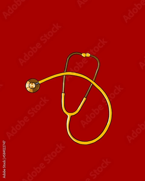 Obraz Yellow Stethoscope on a red background
