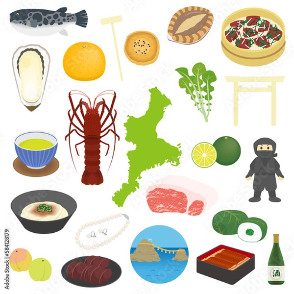 Fototapeta 三重県の名物のイラストセット