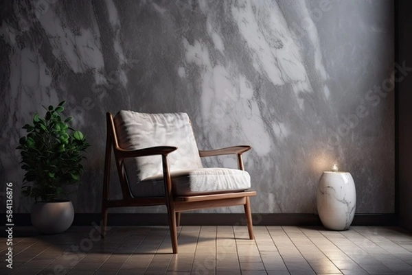 Fototapeta Stone, backlight, armchair, and decor. mockup. Generative AI