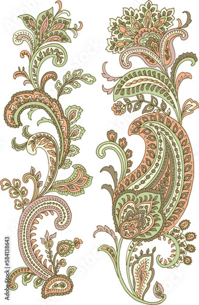 Obraz Textile digital design motif pattern decor hand made artwork suitable for women cloth front back and duppata print elements of baroque ornament demask paisley abstract shape gift card wallpaper border