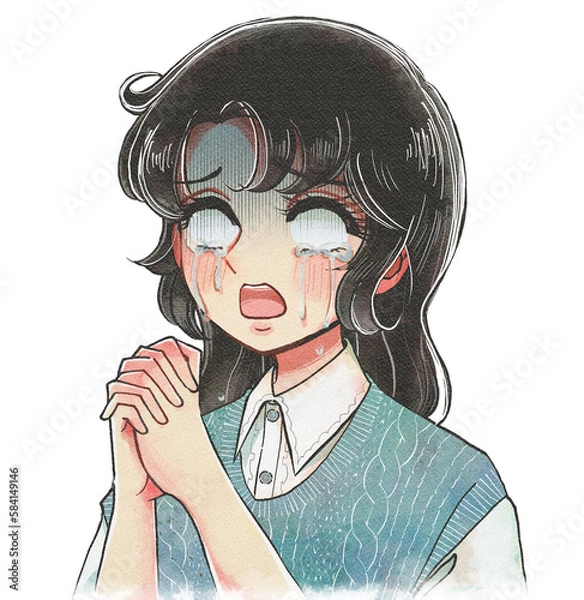 Obraz ショック…大泣きで神頼みする少女まんが風の女性