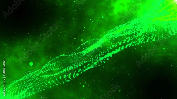 Fototapeta green space particle form, futuristic neon graphic Background, energy 3d abstract art element illustration, technology artificial intelligence, shape theme wallpaper