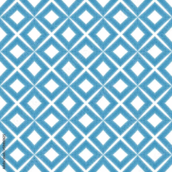 Fototapeta Tiled watercolor pattern. Blue symmetrical kaleidoscope background. Hand painted tiled watercolor seamless. Textile ready mind-blowing print, swimwear fabric, wallpaper, wrapping.