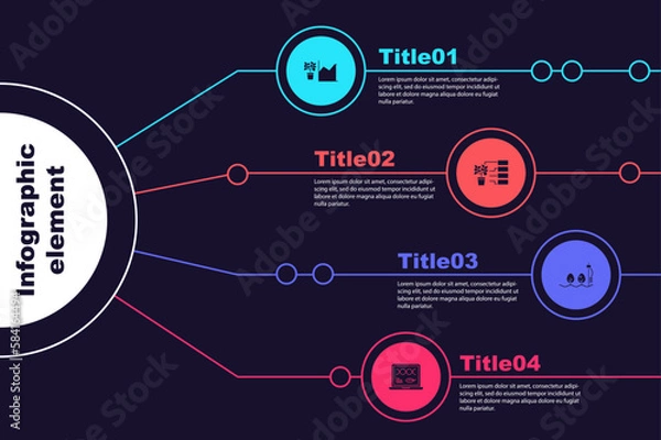 Fototapeta Set Flower statistics, analysis, Standalone sensor and plant and Genetic engineering modification. Business infographic template. Vector