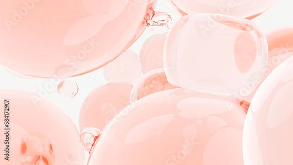 Obraz 3d レンダリング 細胞 美容医療 コラーゲンやペプチドの球体のデザイン, 透明感のあるピンクの玉 くっつき合うボール,  アブストラクト