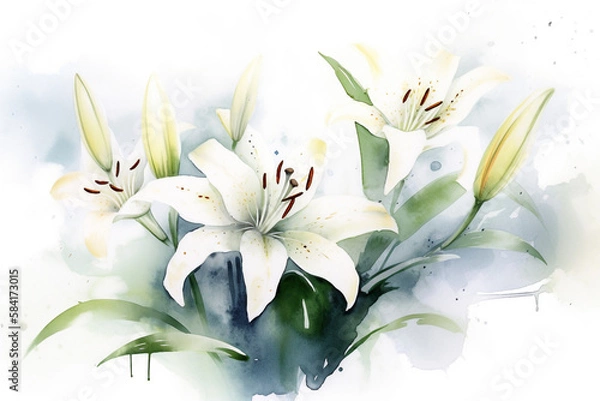 Fototapeta bouquet of lilies, watercolor. generative ai 
