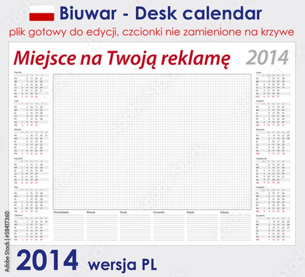 Obraz Biuwar 2014 - Desk calendar 2014