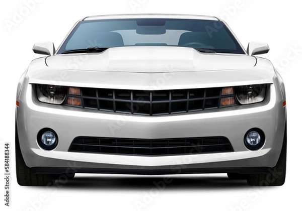 Fototapeta Powerful American muscle car in full white color front view. On a transparent background in png format.