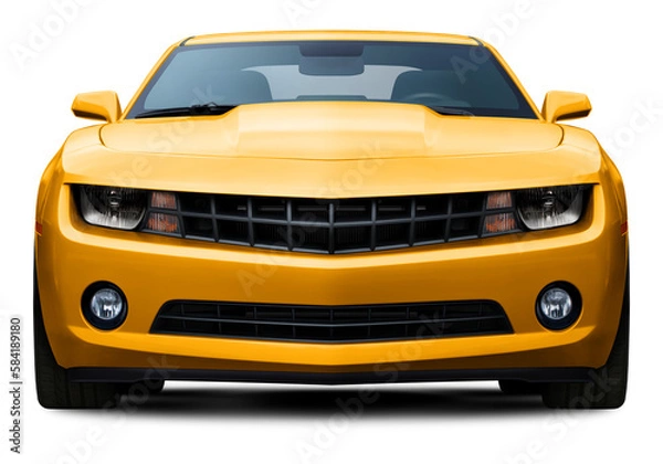 Obraz Powerful American muscle car in full yellow color front view. Isolated on a transparent background.