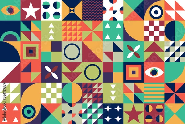 Fototapeta Neo geo pattern. Made with colorful geometric shapes and simple geometrical figures, for web background, poster fine arts, cover page and prins.
