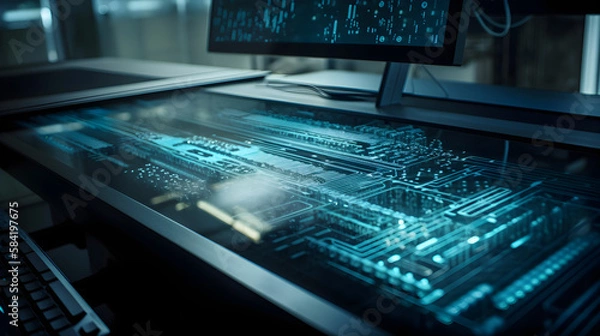 Obraz Laptop computer with digital document, managing files data, paperless workflow, data search, cloud technology