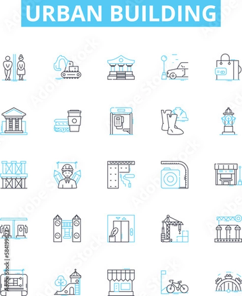 Obraz Urban building vector line icons set. Urban, Building, Architecture, Skyscraper, Tower, Structure, Blocks illustration outline concept symbols and signs