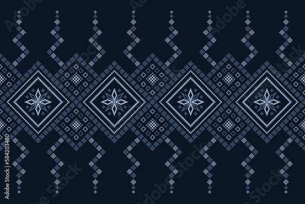 Fototapeta Indigo navy blue geometric traditional ethnic pattern Ikat seamless pattern border abstract design for fabric print cloth dress carpet curtains and sarong Aztec African Indian Indonesian 