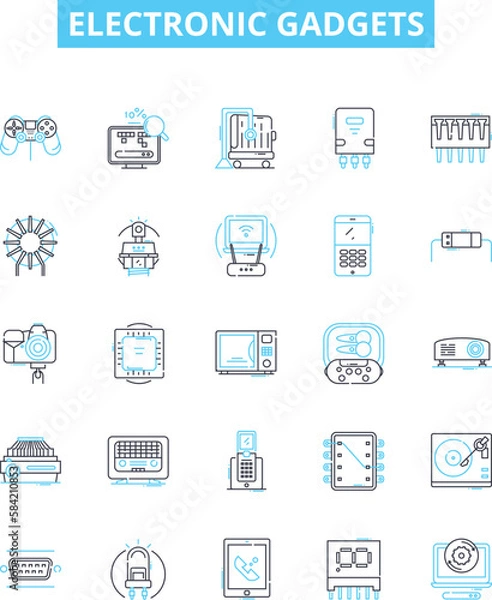 Fototapeta Electronic gadgets vector line icons set. Electronics, Gadgets, Devices, Technology, Appliances, Tools, Components illustration outline concept symbols and signs