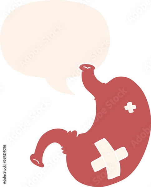 Fototapeta cartoon stomach and speech bubble in retro style