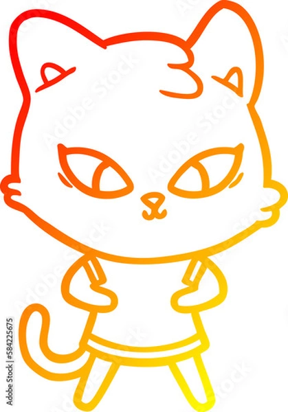 Obraz warm gradient line drawing cute cartoon cat