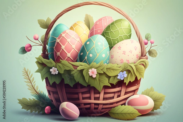 Obraz easter basket with eggs and flowers