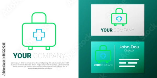 Obraz Line First aid kit icon isolated on white background. Medical box with cross. Medical equipment for emergency. Healthcare concept. Colorful outline concept. Vector