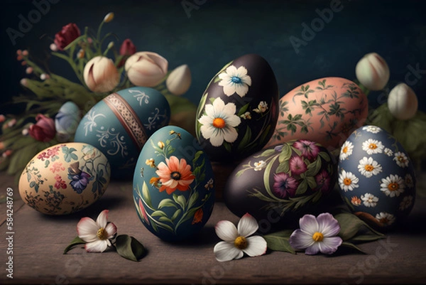 Fototapeta easter eggs in a nest