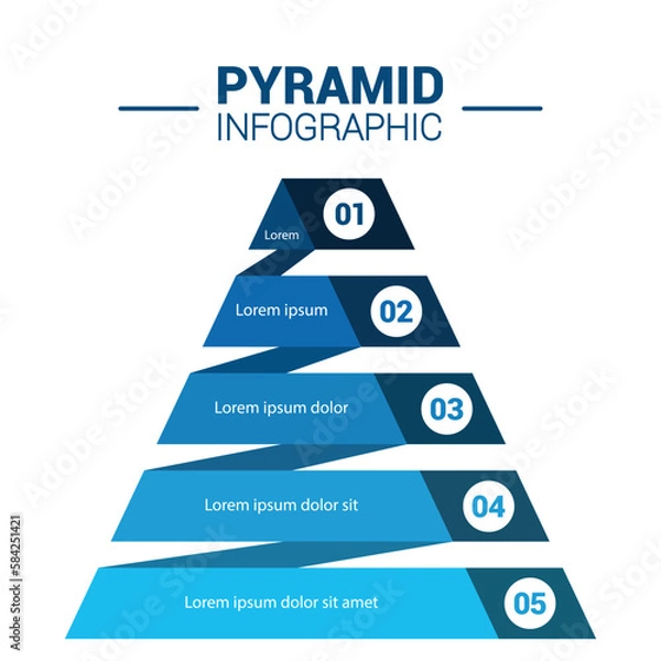 Fototapeta Pyramid Infographic, funnel pyramid business infographic with 4 charts. Template can be edited, recolored, editable. EPS Vector	
