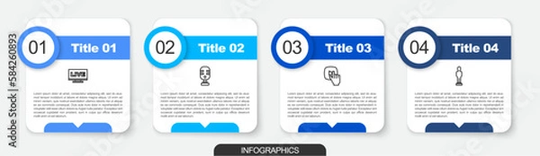 Fototapeta Set line Live stream, Microphone, Online play video and Movie trophy. Business infographic template. Vector