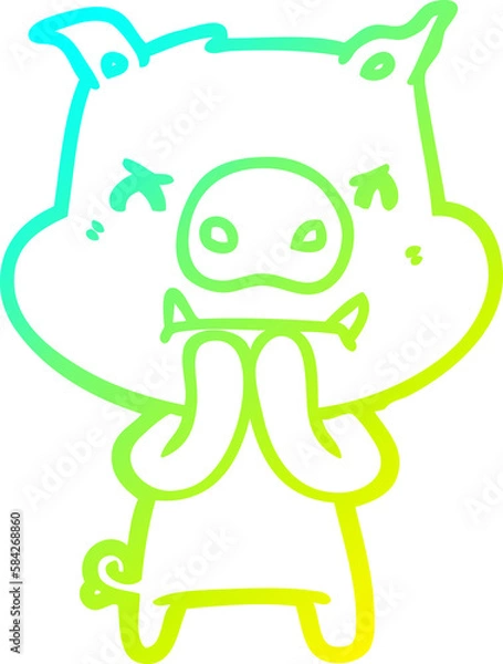 Fototapeta cold gradient line drawing angry cartoon pig