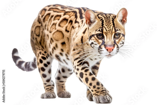 Obraz Sneaking ocelot portrait: Leopardus pardalis isolated in a wildcat scene. Generative AI
