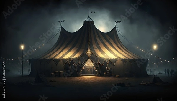 Fototapeta circus tent in the dark with lights