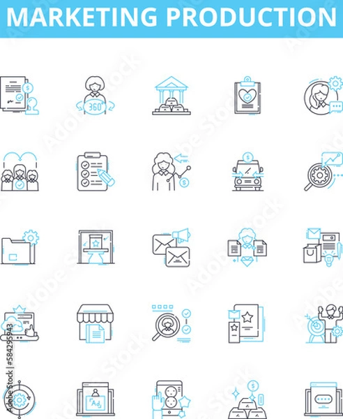Fototapeta Marketing production vector line icons set. Promotion, Strategy, Advertising, Distribution, Branding, Analysis, Creativity illustration outline concept symbols and signs