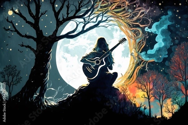 Fototapeta guitar in forest created using AI Generative Technology