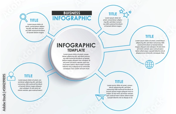 Obraz Vector infographic template business concept with options and icons. Label circles for content, flowchart, diagram, steps, infographics, chart, workflow layout illustration,