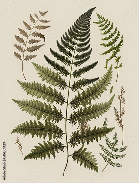 Fototapeta Fern, Botanical, Minimalist Art, print, Green, Nature Generative AI