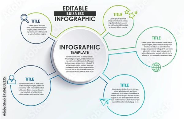 Obraz Vector infographic template business concept with options and icons. Label circles for content, flowchart, diagram, steps, infographics, chart, workflow layout illustration,