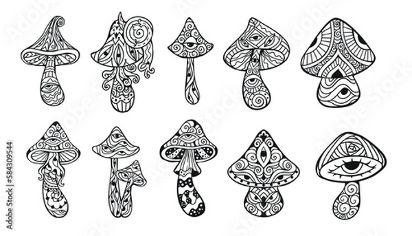 Fototapeta Magic Mushrooms. Vector illustration. Mushrooms hippie
