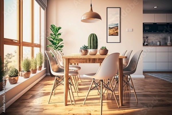 Obraz Modern Dining Room Interior, Minimalist Design, Stylish Decor, Generative AI