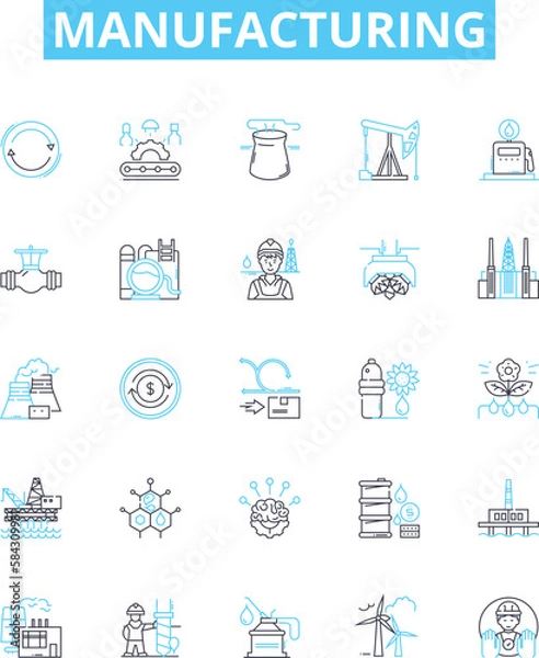 Fototapeta Manufacturing vector line icons set. Manufacturing, Production, Fabrication, Assembly, Processing, Assembling, Constructing illustration outline concept symbols and signs