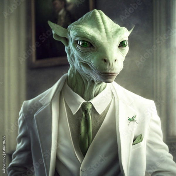Fototapeta Alien wears an office suit with a business style.AI
