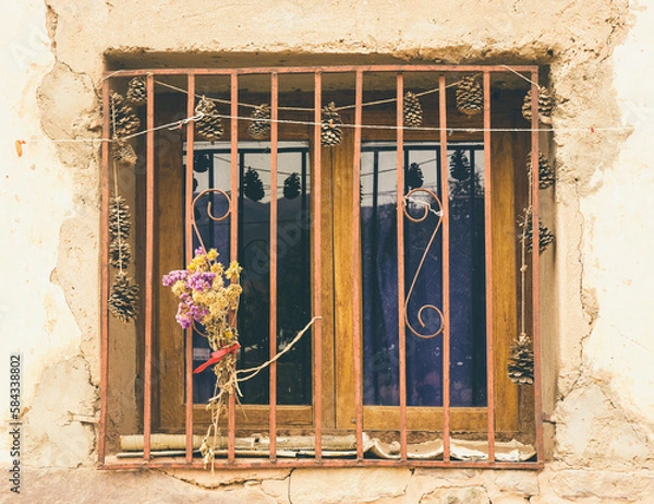 Obraz old window with flowers