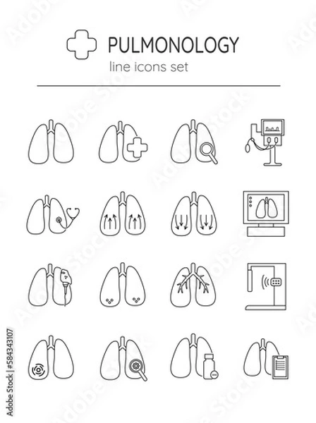 Obraz set of linear icons pulmonology,