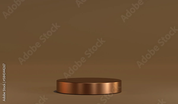 Obraz copper cylinder podium, shiny geometric, round realistic pedestal, cosmetic showcase, template, copy space, advertising, product display, 3D Rendering
