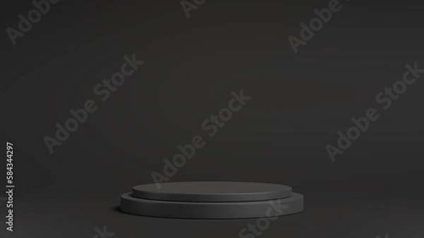 Obraz black cylinder podium on an isolated background, dark geometric, round realistic pedestal, cosmetic showcase, template, copy space, advertising, product display, 3D Rendering, commercial stand