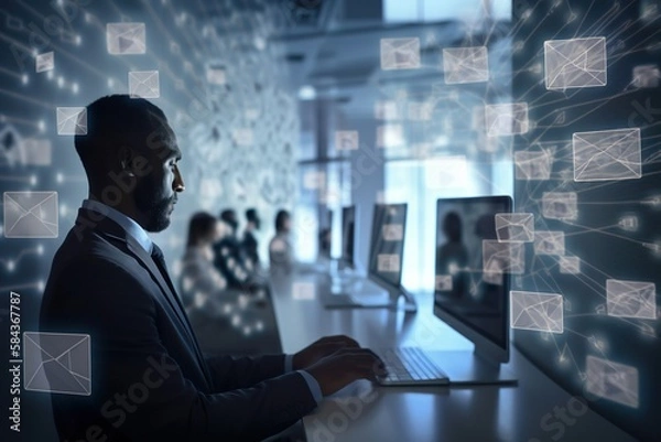 Obraz Digital Screen - Moderne Technologie für visuelle Medien. Arbeit am virtuellen Bildschirm. (Generative AI)