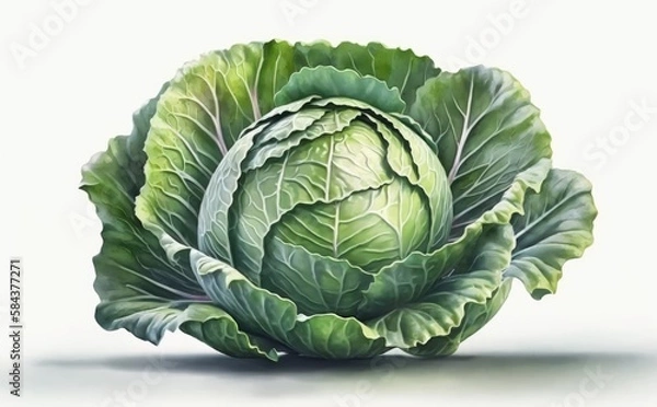Fototapeta A drawn cabbage on white background watercolor vegetable organic food illustrations Generative AI