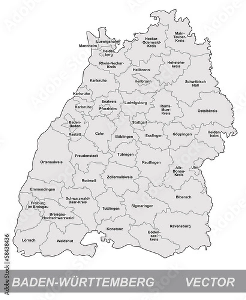 Fototapeta Mapa wyspy Badenii-Wirtembergii z granicami