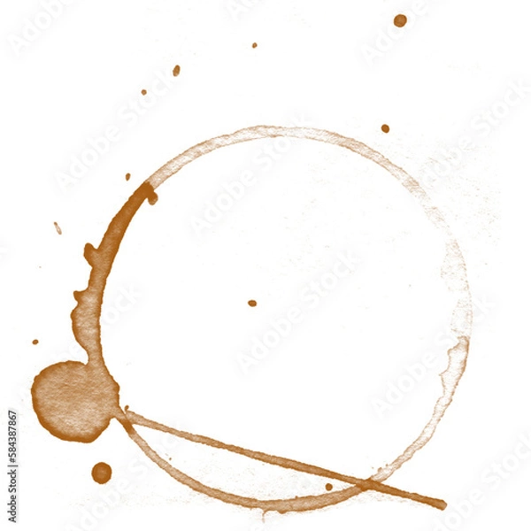 Obraz Coffee stains isolated on a transparent background. Royalty high-quality free stock PNG image of Coffee and Tea Stains Left by Cup Bottoms. Round coffee stain isolated, cafe stain fleck drink beverage